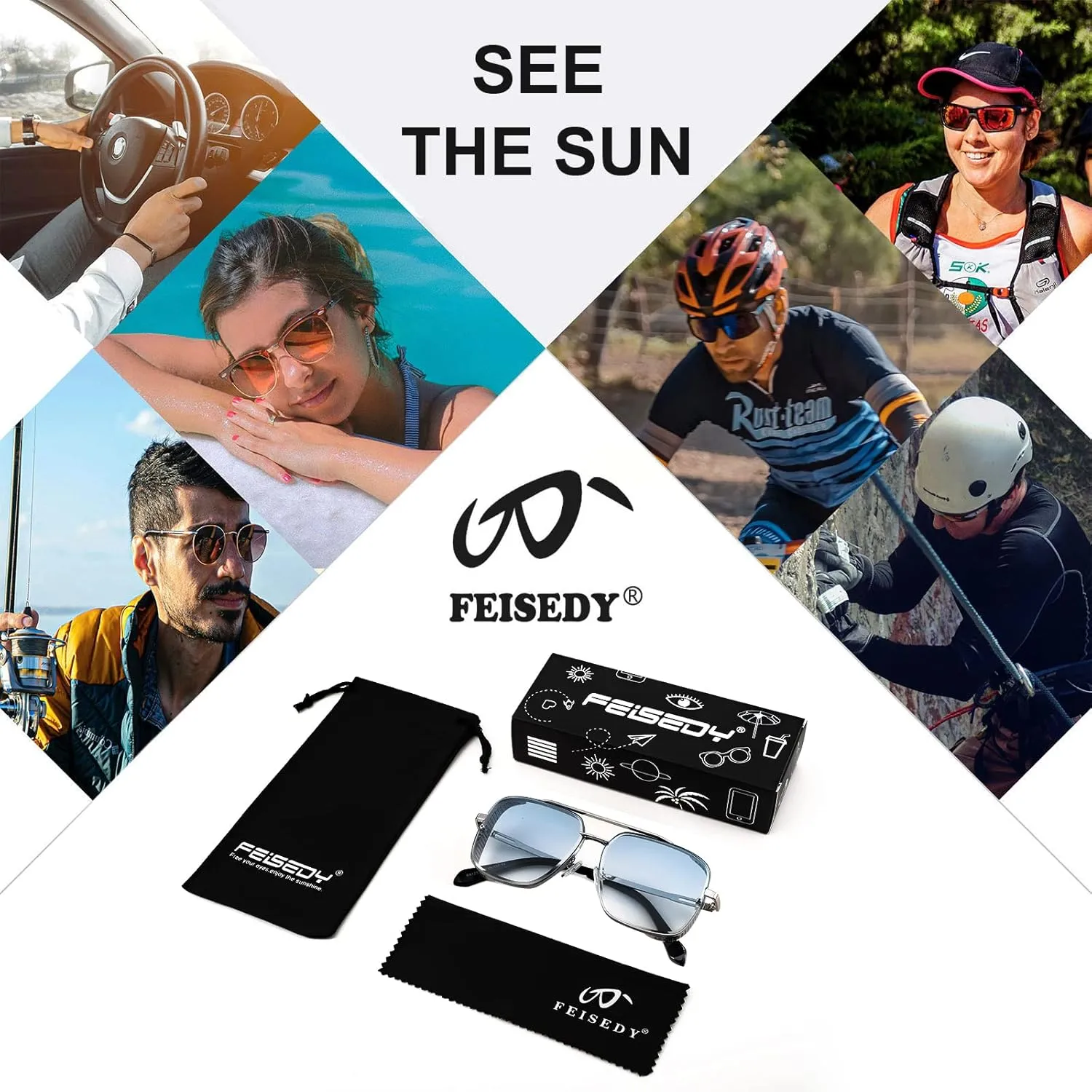 FEISEDY Sunglasses Mens Women Vintage Pilot Square Trendy Metal Steampunk Fishing Driving Sun Glasses B2894