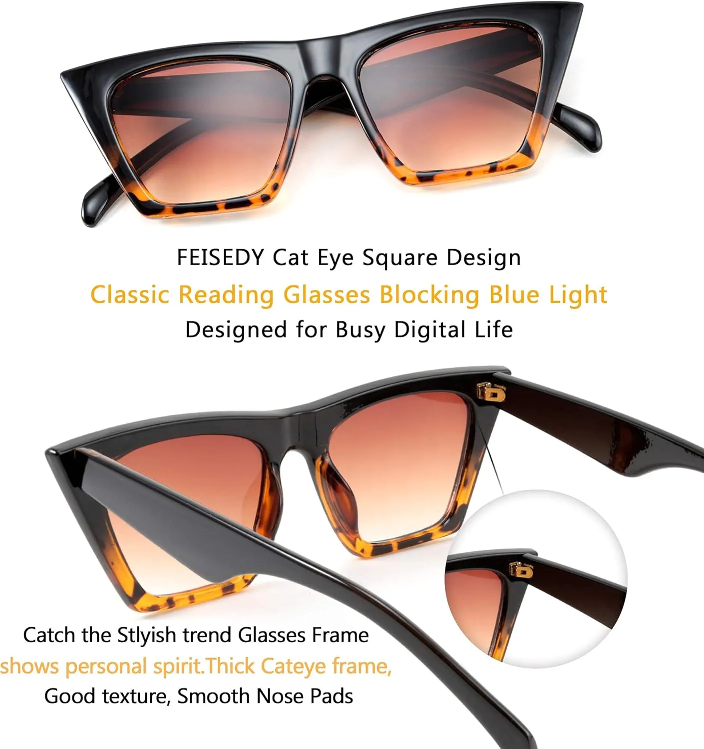 FEISEDY Vintage Square Cat Eye Sunglasses Women Trendy Cateye Sunglasses B2473