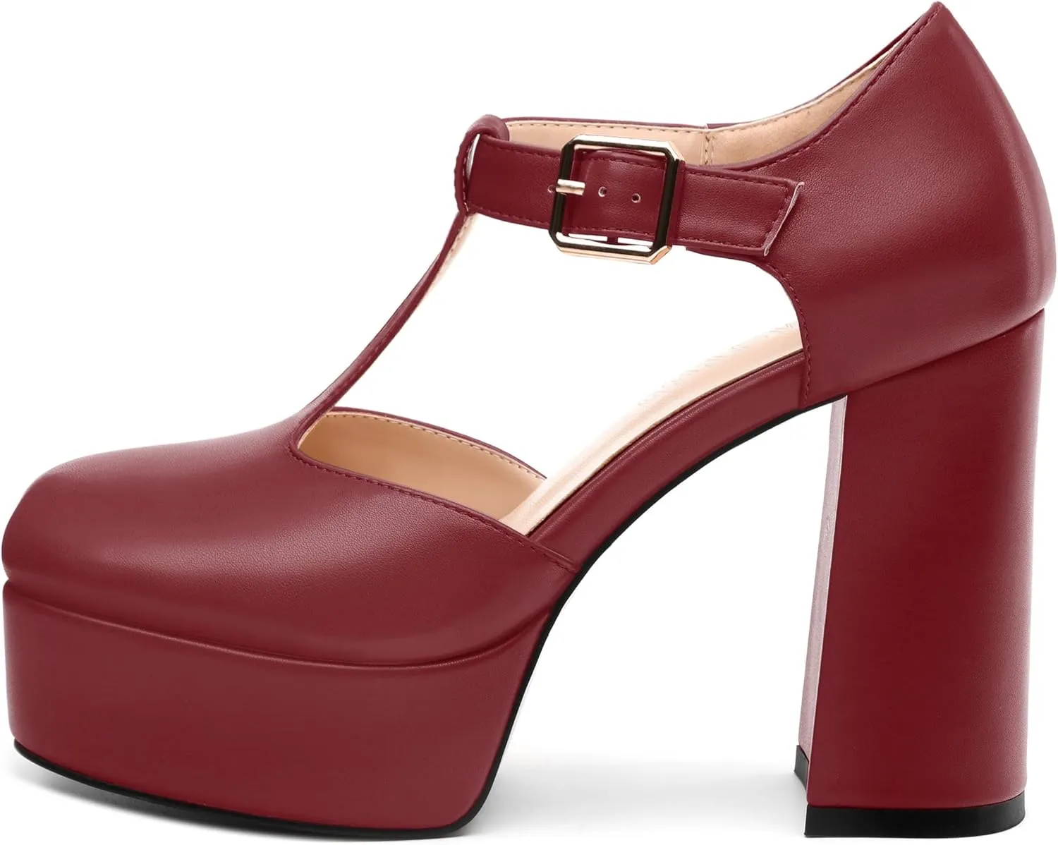 FEMSTEP Women's T-Strap Mary Jane Heels Platform High Block Chunky Square Toe Pumps Party Shopping Dating Daily Wear Dress Shoes
