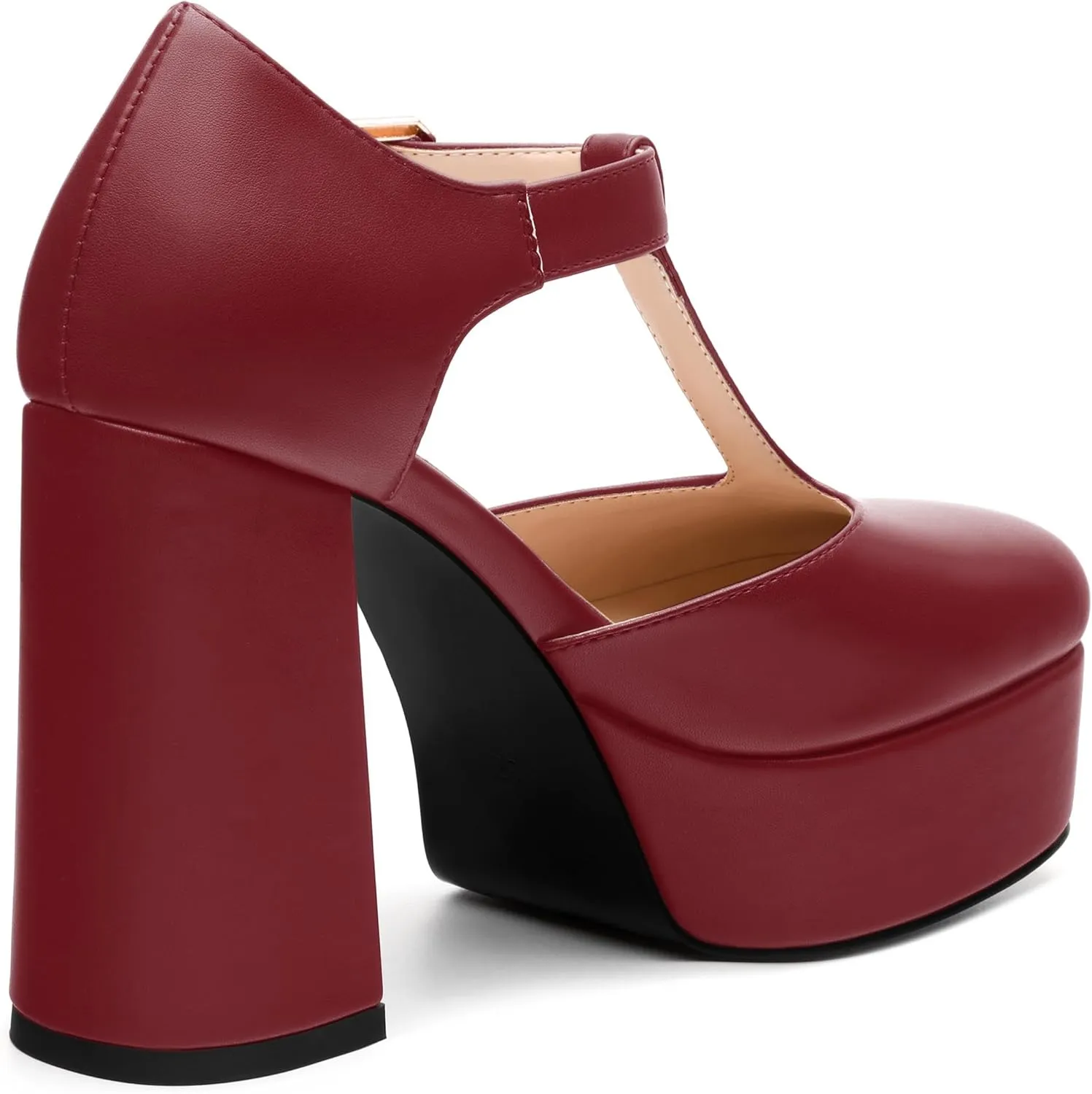 FEMSTEP Women's T-Strap Mary Jane Heels Platform High Block Chunky Square Toe Pumps Party Shopping Dating Daily Wear Dress Shoes
