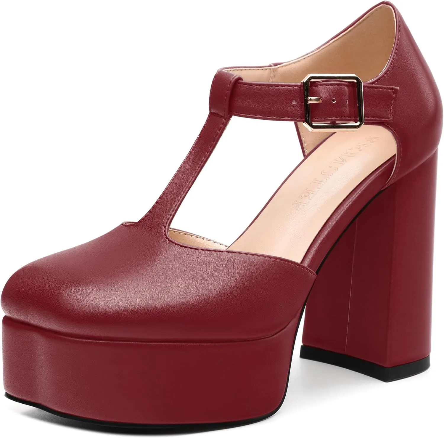 FEMSTEP Women's T-Strap Mary Jane Heels Platform High Block Chunky Square Toe Pumps Party Shopping Dating Daily Wear Dress Shoes