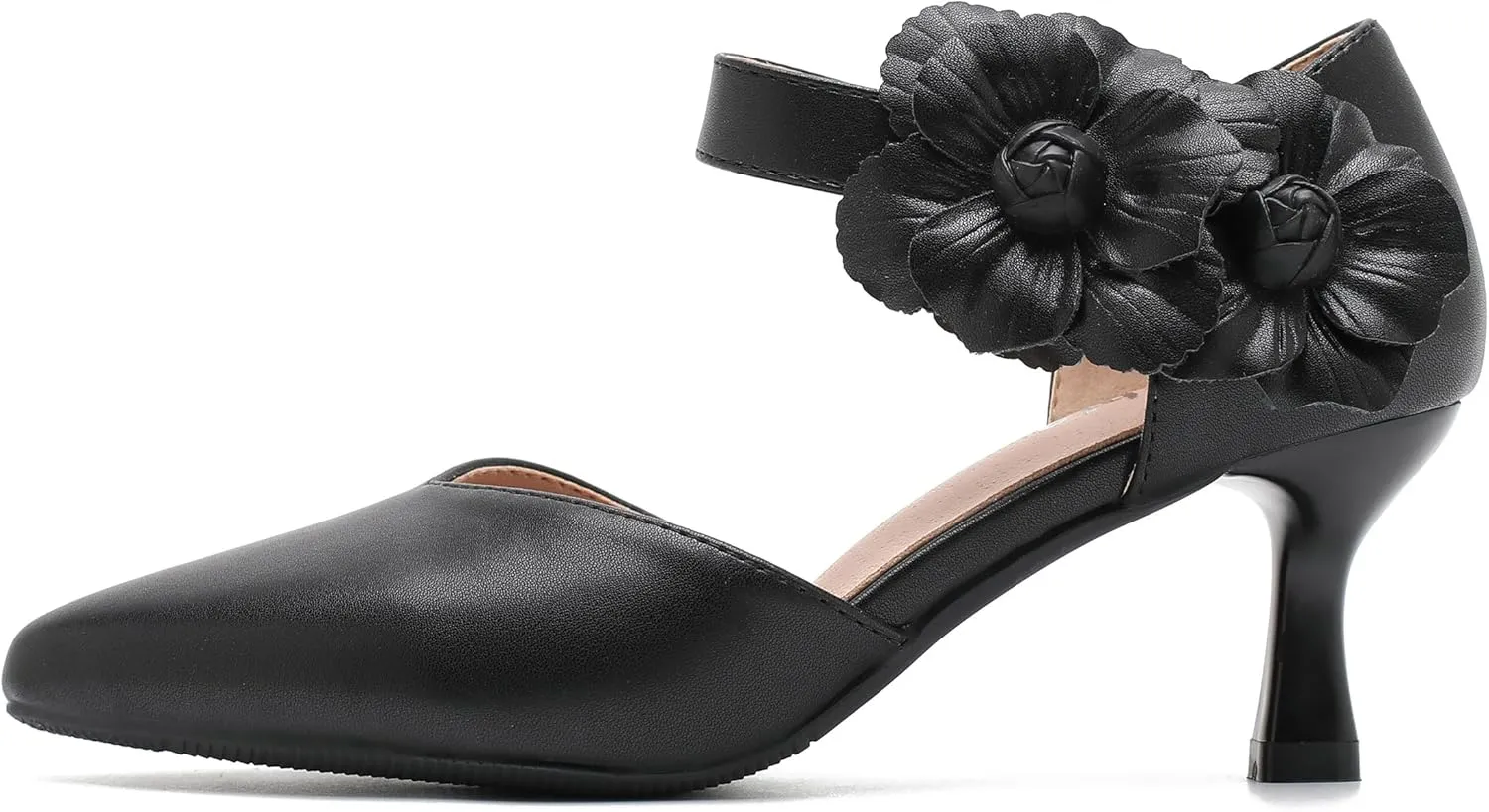 fereshte Women's Wedding Evening Party Flower Kitten Heels Pumps Ankle Strap Dress Shoes