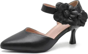 fereshte Women's Wedding Evening Party Flower Kitten Heels Pumps Ankle Strap Dress Shoes