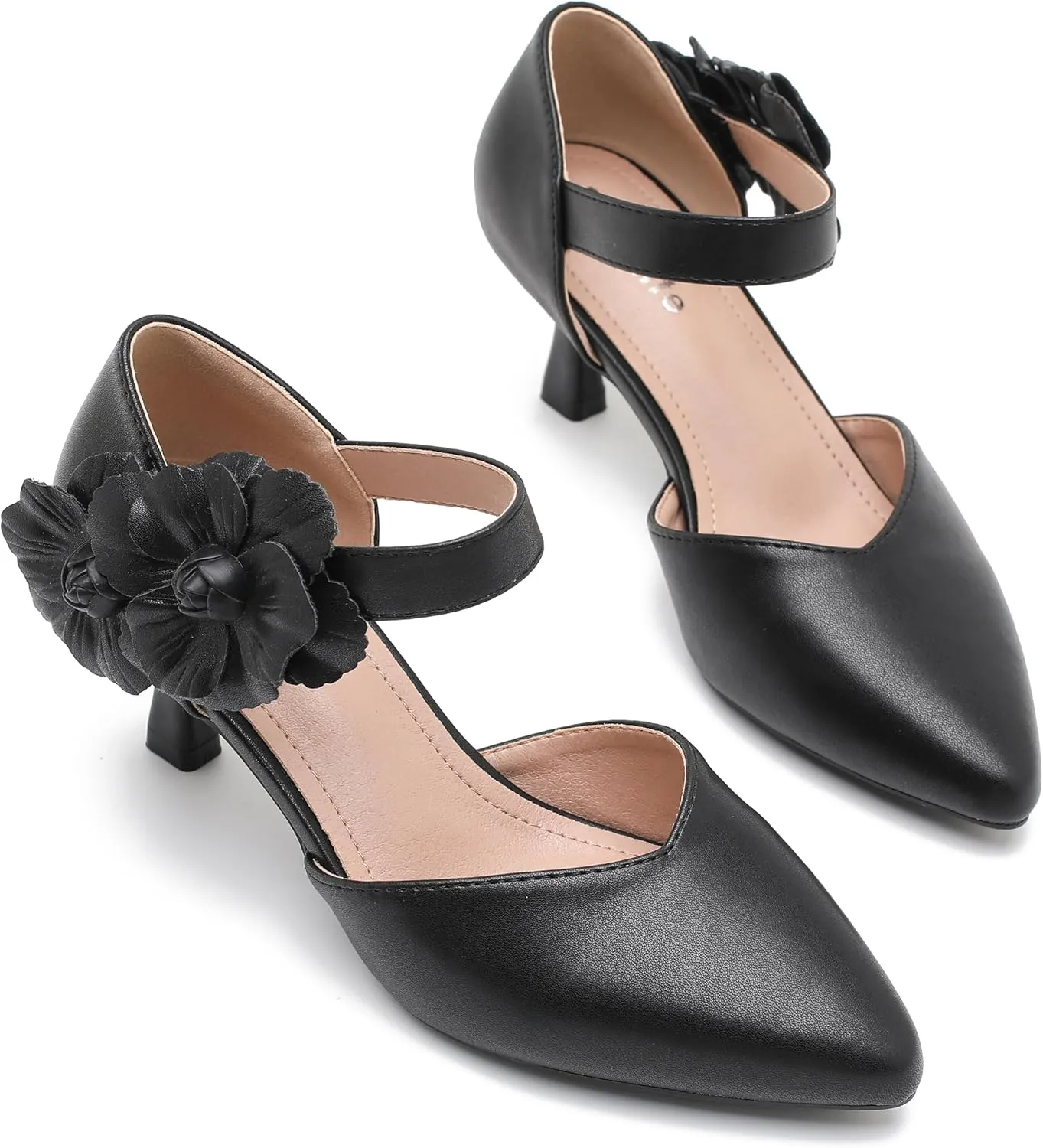 fereshte Women's Wedding Evening Party Flower Kitten Heels Pumps Ankle Strap Dress Shoes