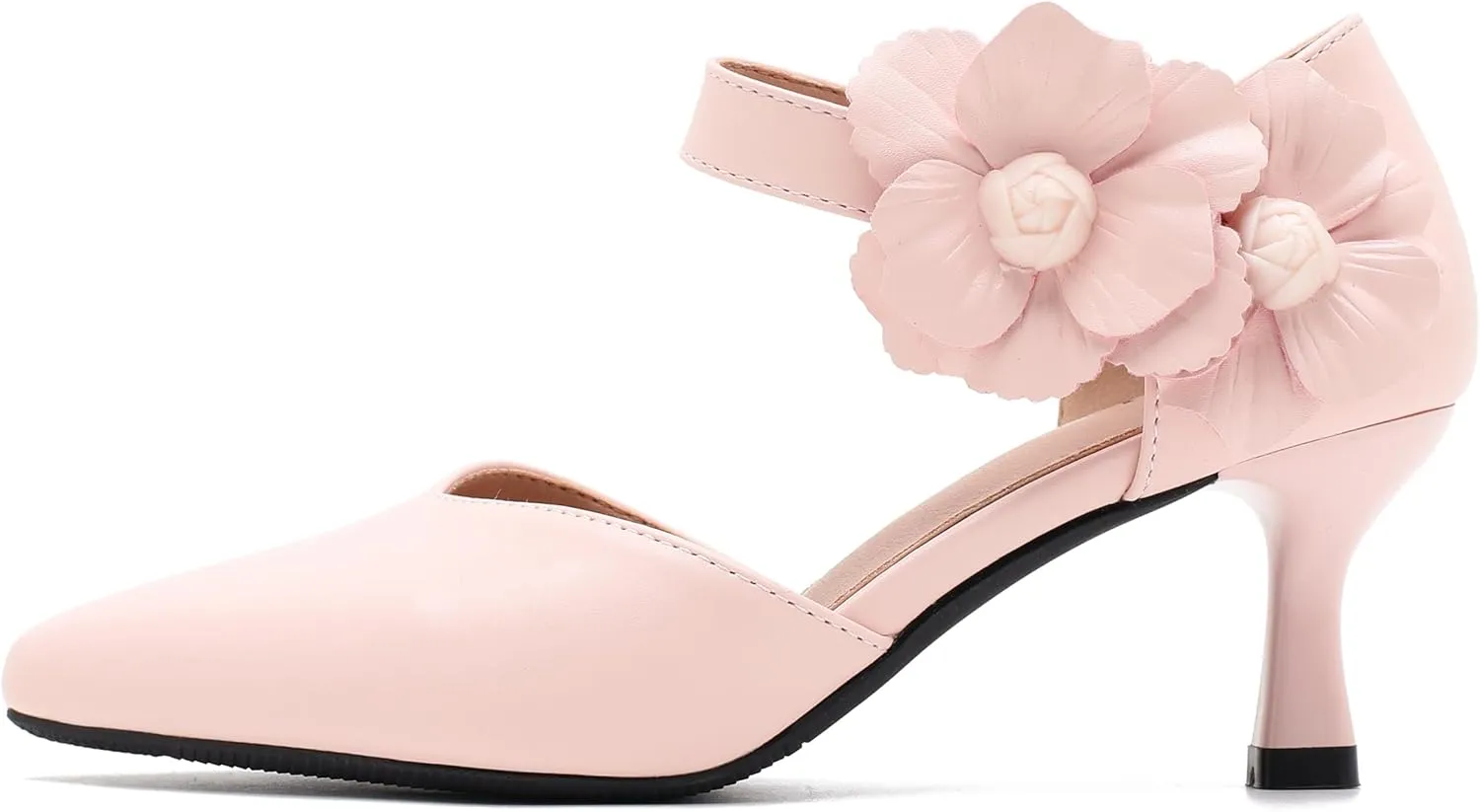 fereshte Women's Wedding Evening Party Flower Kitten Heels Pumps Ankle Strap Dress Shoes
