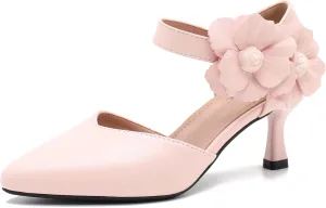 fereshte Women's Wedding Evening Party Flower Kitten Heels Pumps Ankle Strap Dress Shoes