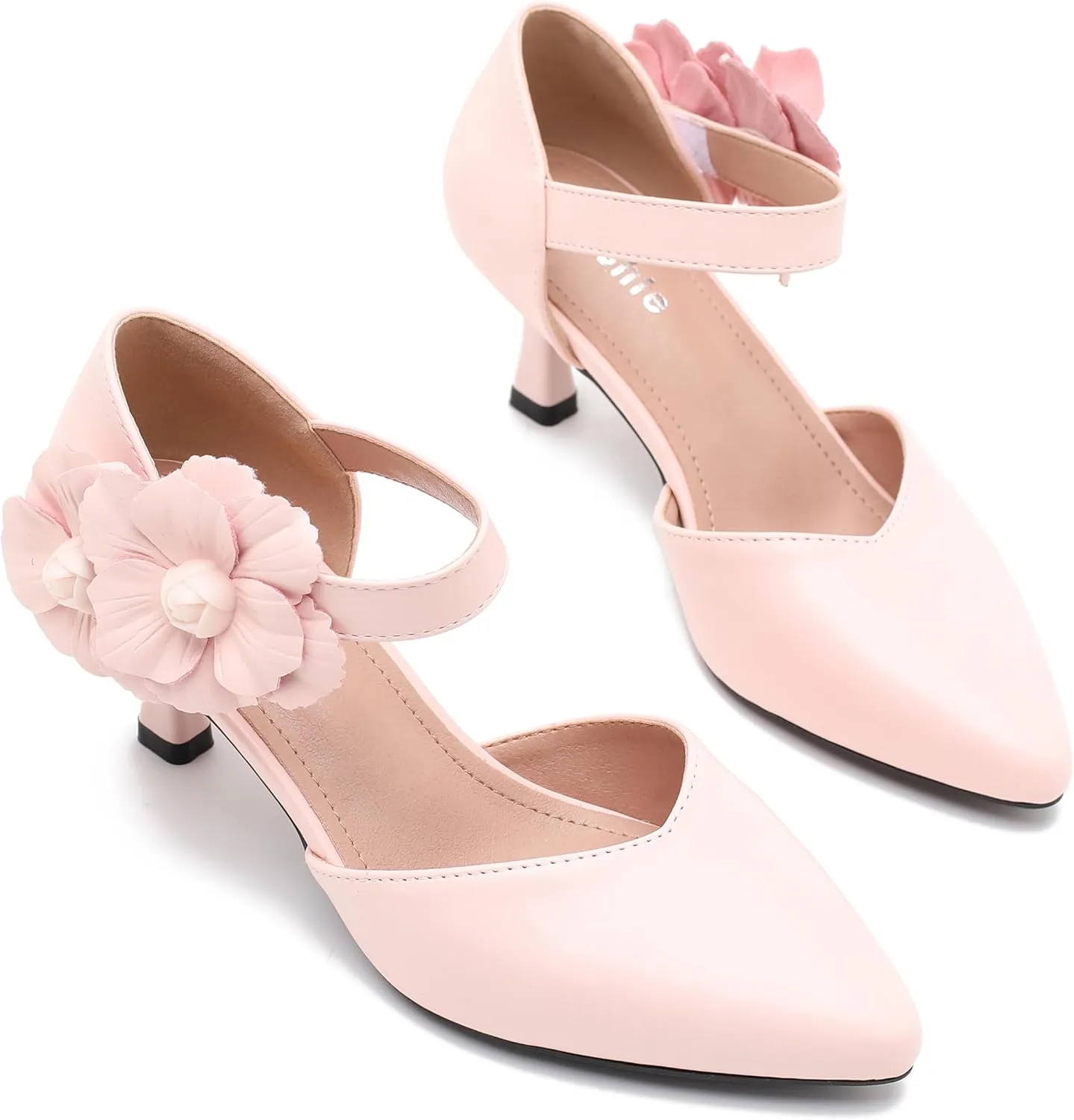 fereshte Women's Wedding Evening Party Flower Kitten Heels Pumps Ankle Strap Dress Shoes
