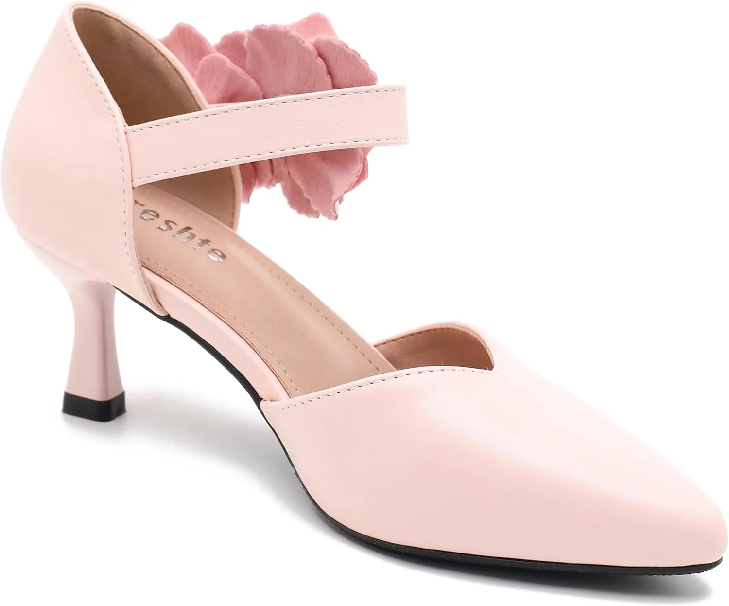 fereshte Women's Wedding Evening Party Flower Kitten Heels Pumps Ankle Strap Dress Shoes