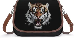 Fierce Tiger Head Cute Crossbody Purses for Women Leather Shoulder Bag Adjustable Shoulder Strap Handbag