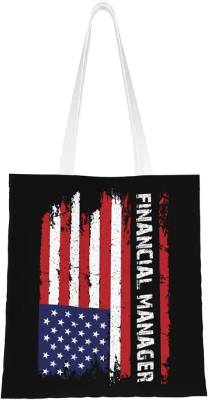 Financial Manager Usa Flag Tote Bag for Women Canvas Shopping Bags Reusable Beach Bag Grocery Bags Tote Shoulder Bag Gift Bags