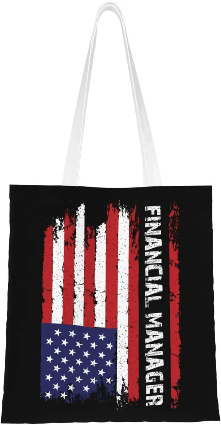 Financial Manager Usa Flag Tote Bag for Women Canvas Shopping Bags Reusable Beach Bag Grocery Bags Tote Shoulder Bag Gift Bags