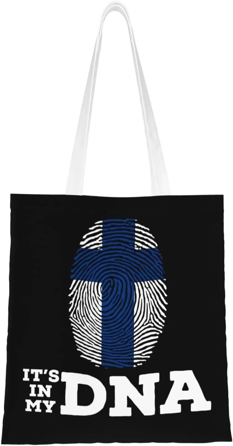 Finland It's in My DNA Tote Bag for Women Canvas Shopping Bags Reusable Large Capacity Casual Shoulder Handbags Grocery Bags DIY Gift Bags
