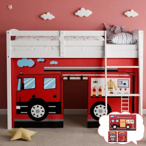 Fire-Truck Bunk Bed - 33H Curtains Premium and Customizable Cartoon Loft Bed Curtains for Children to Enhance The Imaginative Creation Bedroom Curtains(3PCS,Twins)