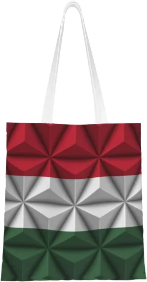 Flag of Hungary With Polygon Effect Tote Bag for Women Canvas Shopping Bags Reusable Large Capacity Casual Shoulder Handbags Grocery Bags DIY Gift Bags