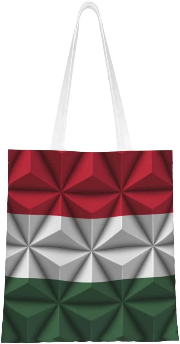 Flag of Hungary With Polygon Effect Tote Bag for Women Canvas Shopping Bags Reusable Large Capacity Casual Shoulder Handbags Grocery Bags DIY Gift Bags