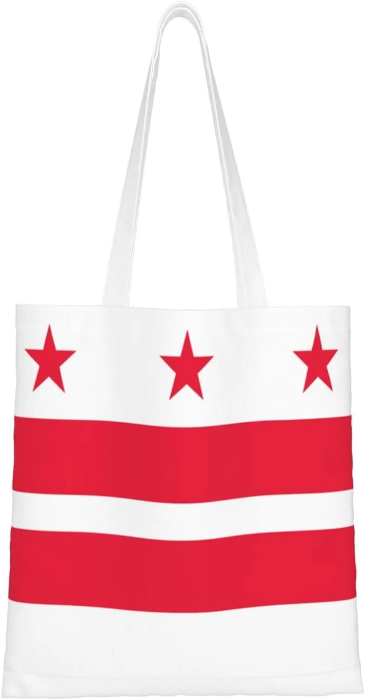 Flag of the District of Columbia Tote Bag for Women Canvas Shopping Bags Reusable Large Capacity Casual Shoulder Handbags Grocery Bags DIY Gift Bags