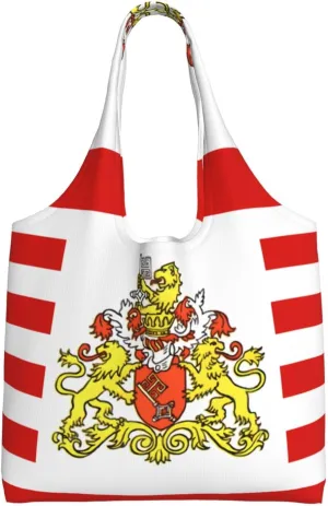Flag Of The Senate Of Bremen Printed Canvas Bag, Large Capacity, Can Be Carried By Hand Or Across The Body, Suitable For Daily Shopping