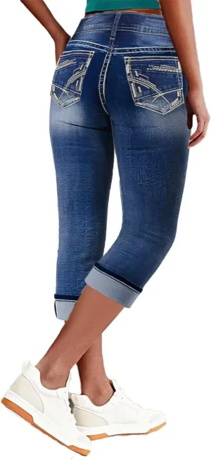 Flamingals Women's Denim Capri Jeans for Women Mid Rise Skinny Capri Pants