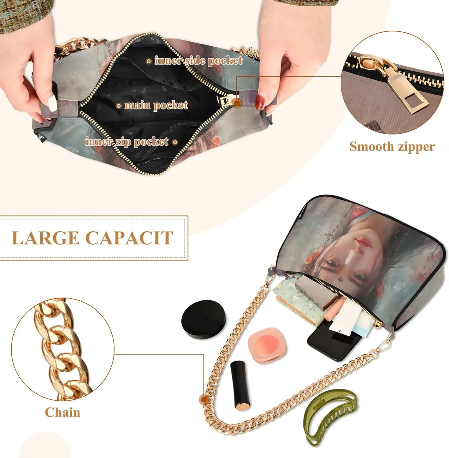 Flamingos Beach Watercolor Women Purse Hobo Party Purses Womens Evening Handbag Chain Ladies Shoulder Bag