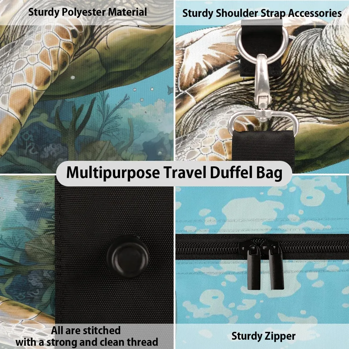 Foldable Travel Bag Retro Turtle Lightweight Carry On Bags for Airplanes Waterproof Travel Duffle Bag For Gym Weekend Overnight