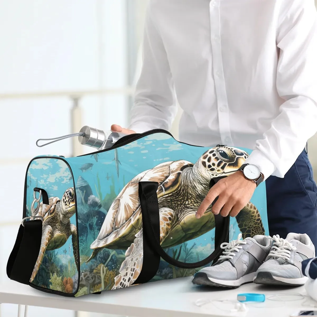 Foldable Travel Bag Retro Turtle Lightweight Carry On Bags for Airplanes Waterproof Travel Duffle Bag For Gym Weekend Overnight