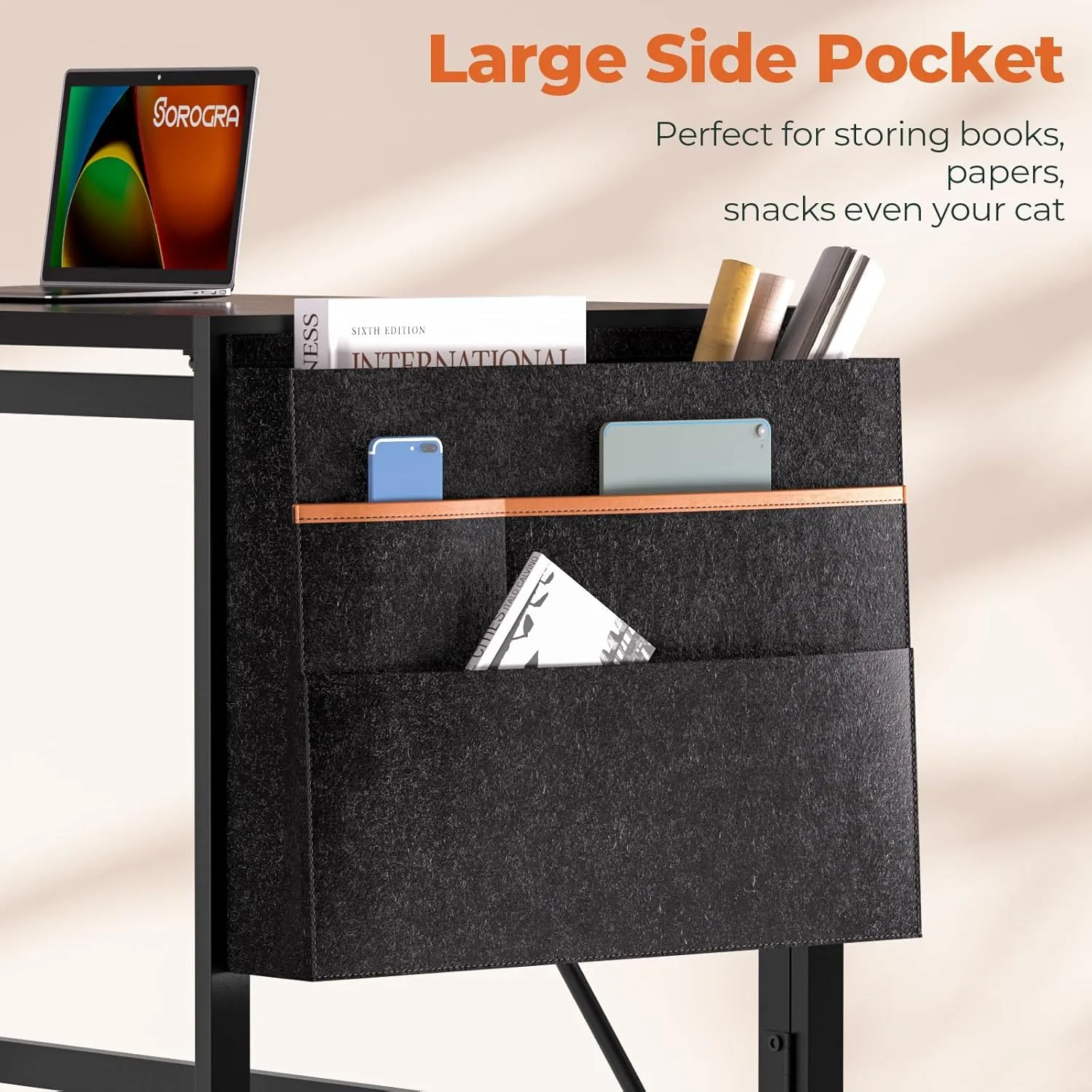 Folding Desk with Storage Pocket for Small Spaces, 39.4 Inch Foldable Desk with Headphone Hook for Bedroom Home Office, Portable Writing Table, Easy Assembly, Black