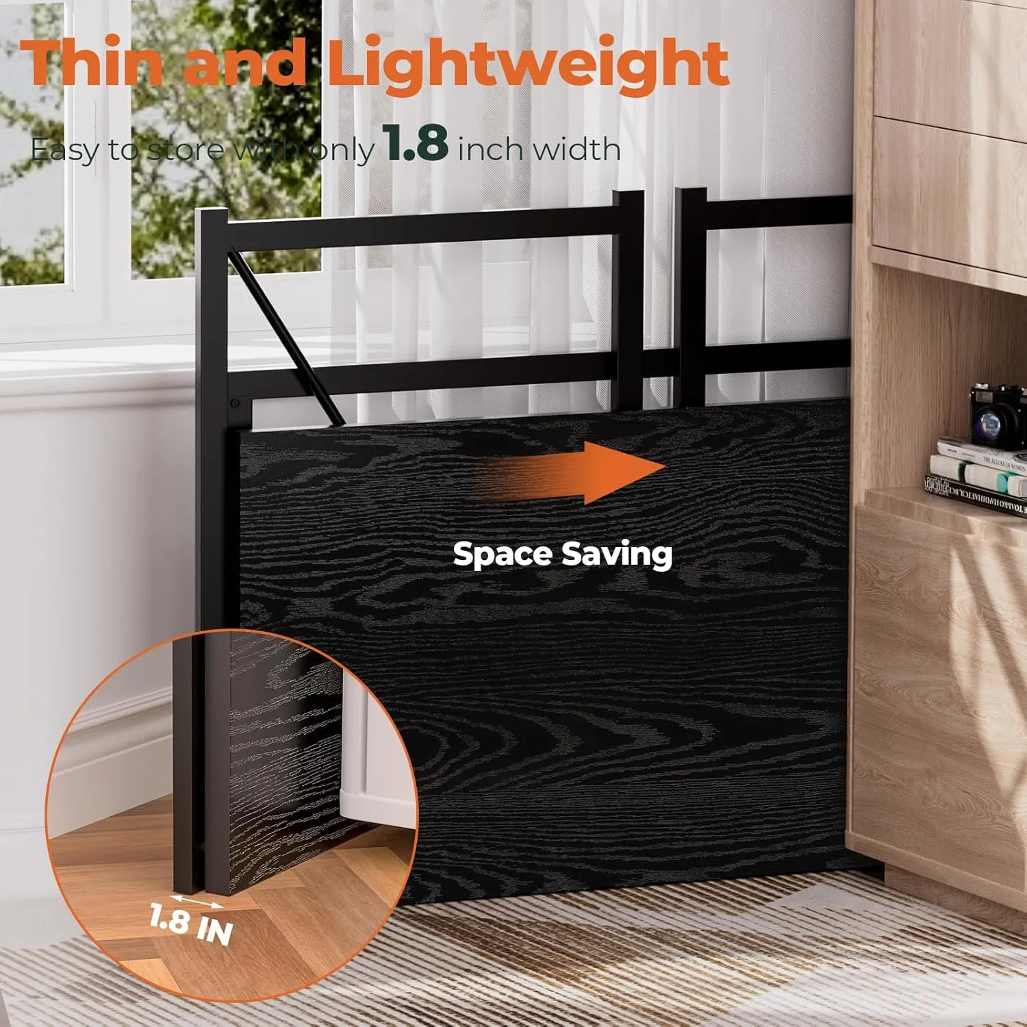 Folding Desk with Storage Pocket for Small Spaces, 39.4 Inch Foldable Desk with Headphone Hook for Bedroom Home Office, Portable Writing Table, Easy Assembly, Black