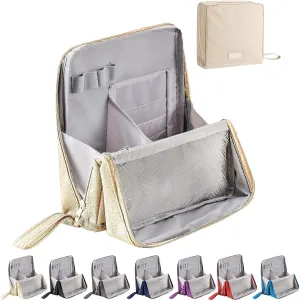 FOLENZU Relevanton Standing Makeup Bag, Standing Makeup Bag Portable, Portable Large Capacity, Large Capacity Waterproof Multifunctional Make Up Bags, With Compartments (Beige)