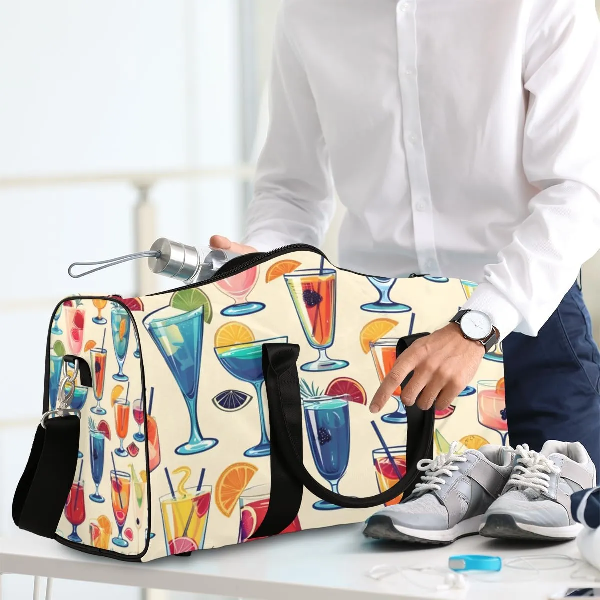 Food Drink Travel Duffle Bag for Women Men Gym Duffel Foldable Bag Waterproof Weekender Summer Fruits Duffle Tote