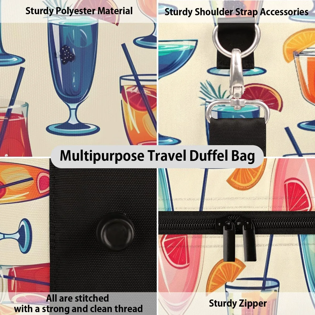 Food Drink Travel Duffle Bag for Women Men Gym Duffel Foldable Bag Waterproof Weekender Summer Fruits Duffle Tote