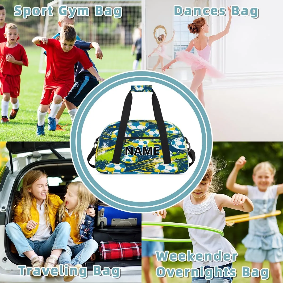 Football Custom Small Gym Bag 18 inch for Women Men Personalized Cool Soccer Carry On Overnight Weekender Bag for Travel Work Dance Sport