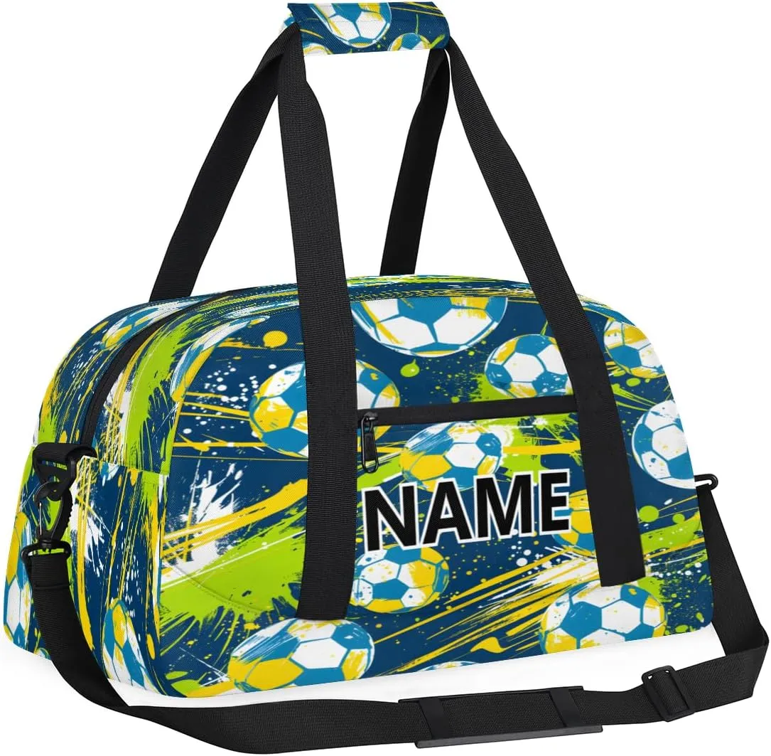 Football Custom Small Gym Bag 18 inch for Women Men Personalized Cool Soccer Carry On Overnight Weekender Bag for Travel Work Dance Sport