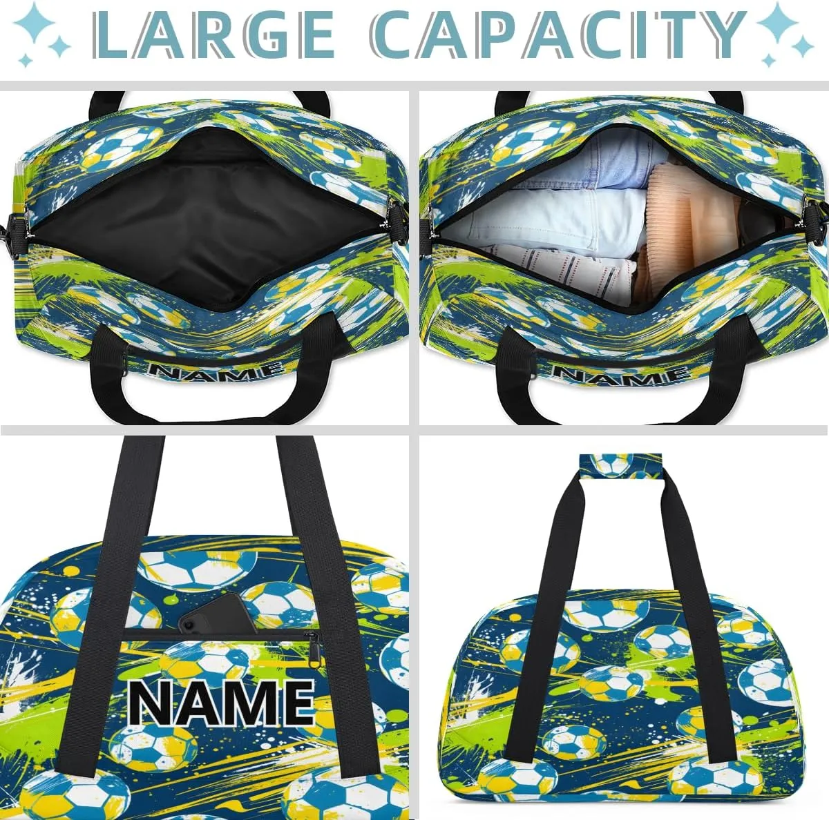 Football Custom Small Gym Bag 18 inch for Women Men Personalized Cool Soccer Carry On Overnight Weekender Bag for Travel Work Dance Sport