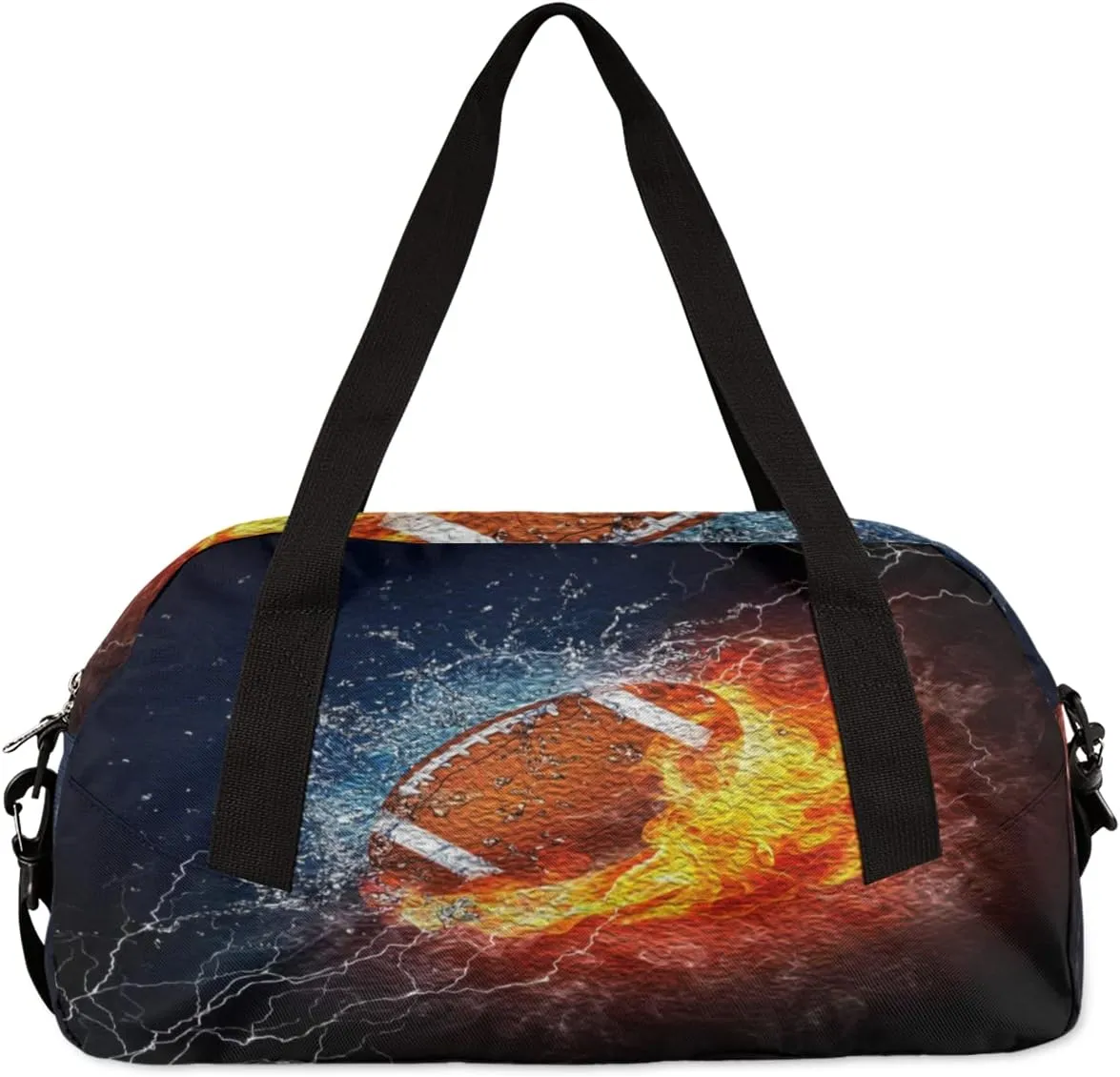 Football Kids Duffel Bag for Girls Boys Teens, Burning Football Oil Painting Dance Bag Overnight Small Duffel Bag Carry On Weekend Sports Gym Travel Bag for School Practice Gymnastics Ballet