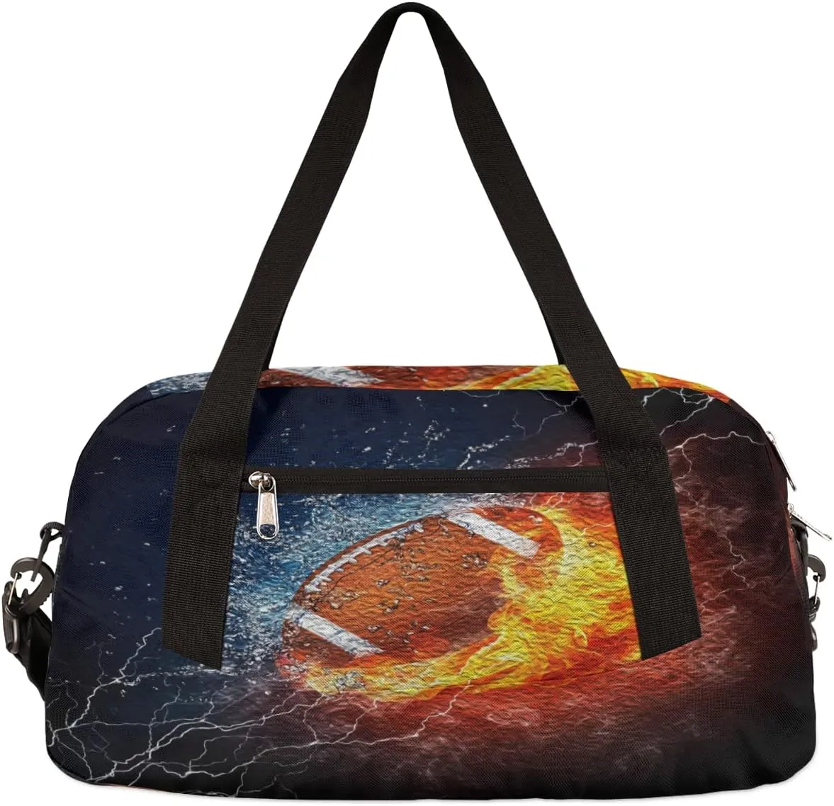 Football Kids Duffel Bag for Girls Boys Teens, Burning Football Oil Painting Dance Bag Overnight Small Duffel Bag Carry On Weekend Sports Gym Travel Bag for School Practice Gymnastics Ballet