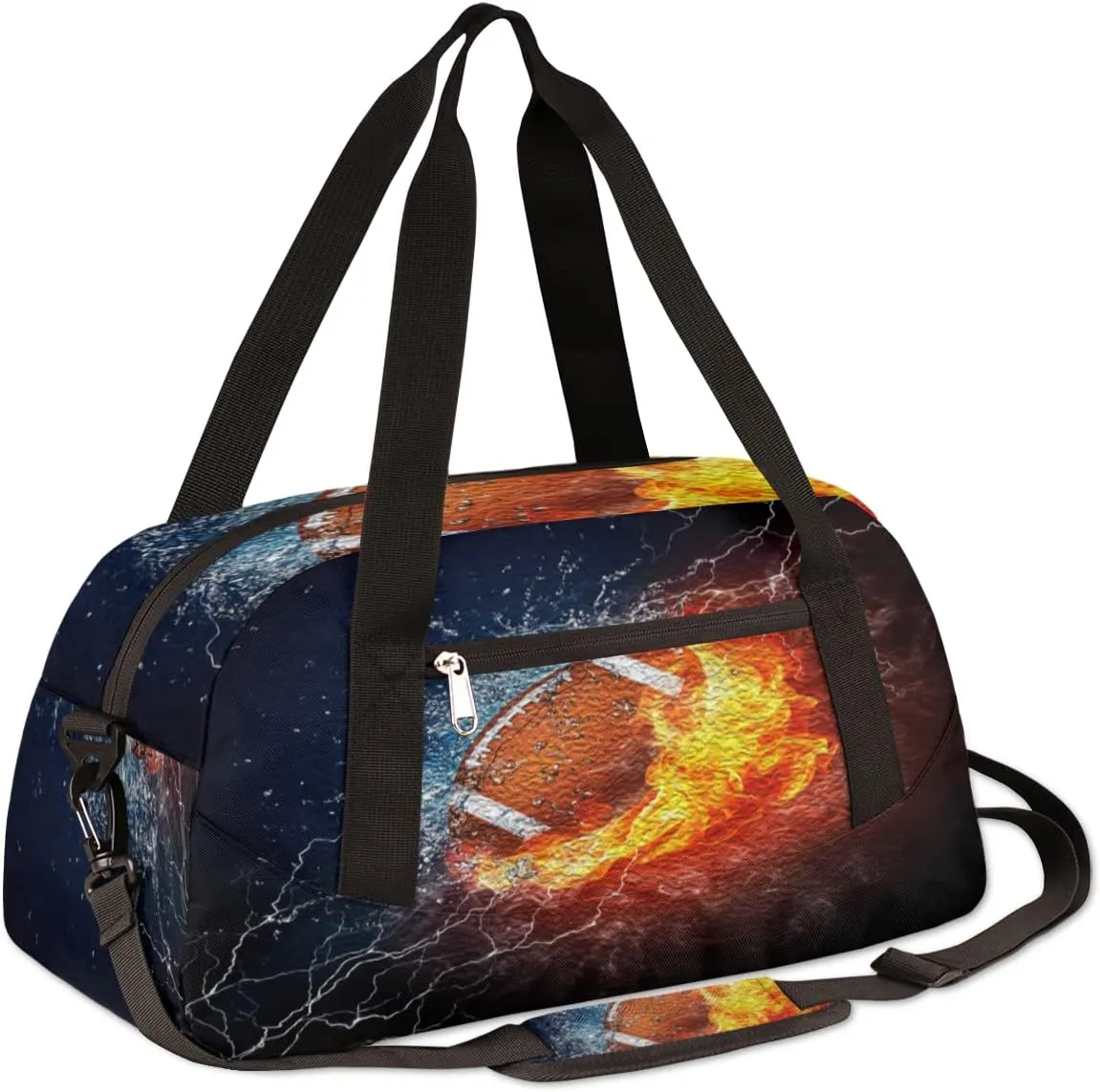 Football Kids Duffel Bag for Girls Boys Teens, Burning Football Oil Painting Dance Bag Overnight Small Duffel Bag Carry On Weekend Sports Gym Travel Bag for School Practice Gymnastics Ballet