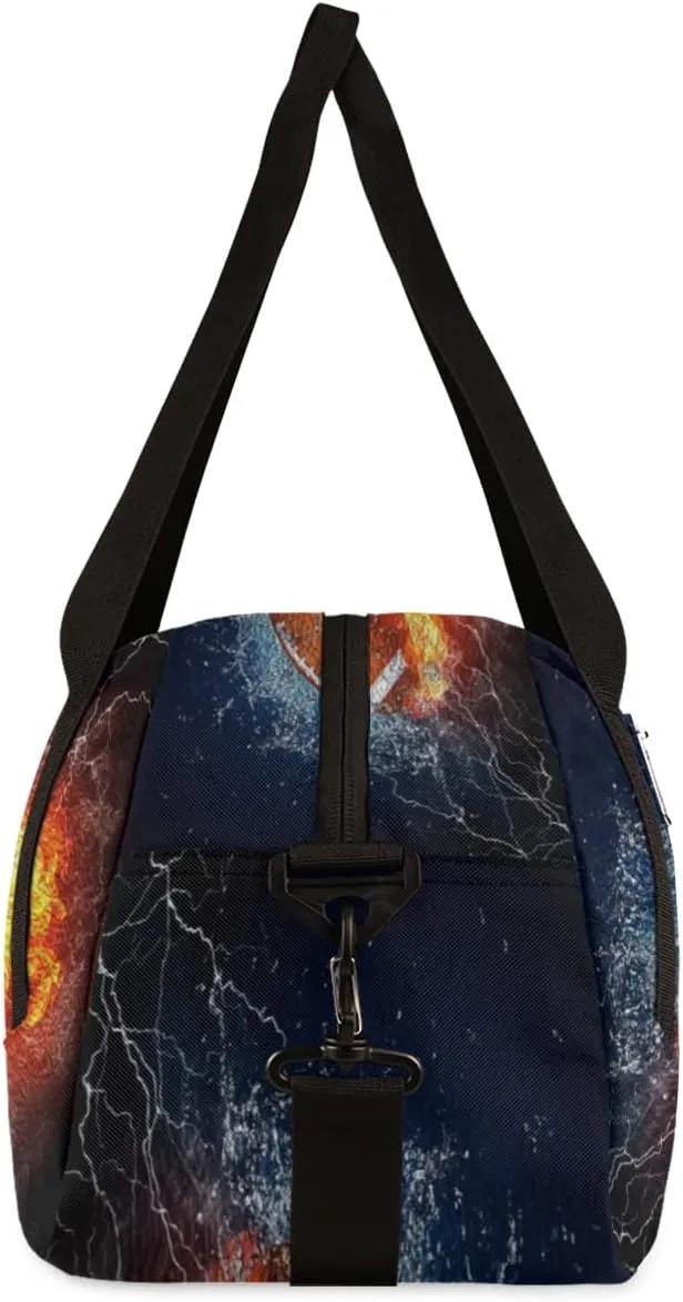 Football Kids Duffel Bag for Girls Boys Teens, Burning Football Oil Painting Dance Bag Overnight Small Duffel Bag Carry On Weekend Sports Gym Travel Bag for School Practice Gymnastics Ballet