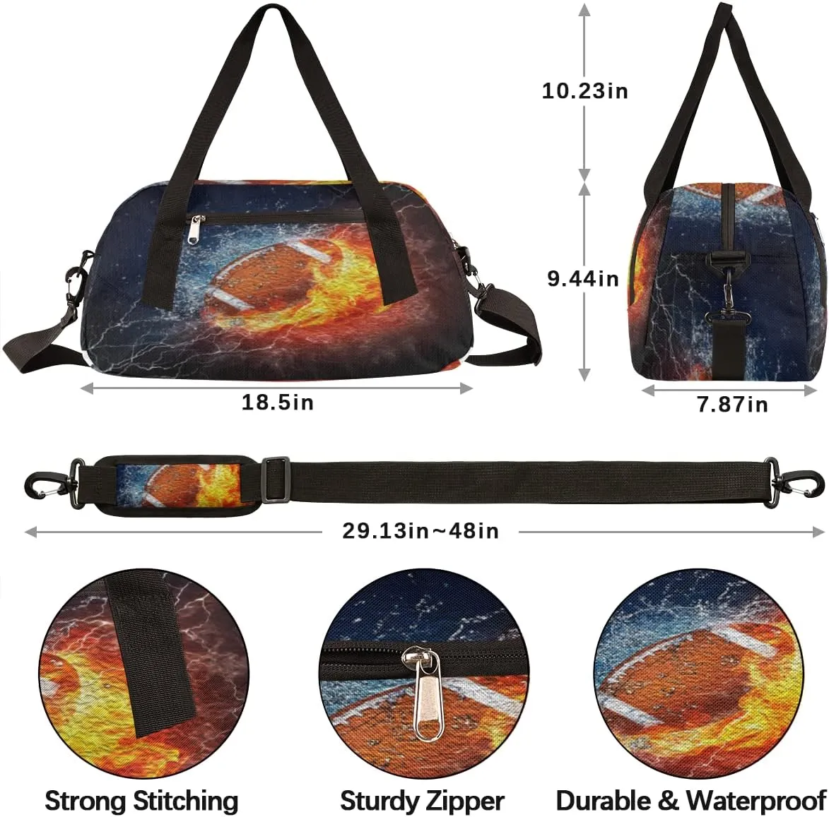 Football Kids Duffel Bag for Girls Boys Teens, Burning Football Oil Painting Dance Bag Overnight Small Duffel Bag Carry On Weekend Sports Gym Travel Bag for School Practice Gymnastics Ballet