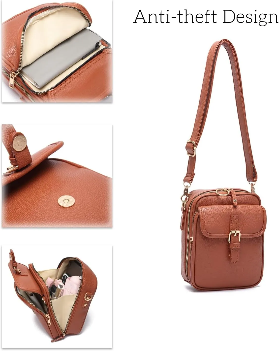 Forcipower Crossbody Bag, Vintage Shoulder Messenger Bags, 2025 Upgrade Anti-Theft Double-Layer Mini Crossbody Bags for Women