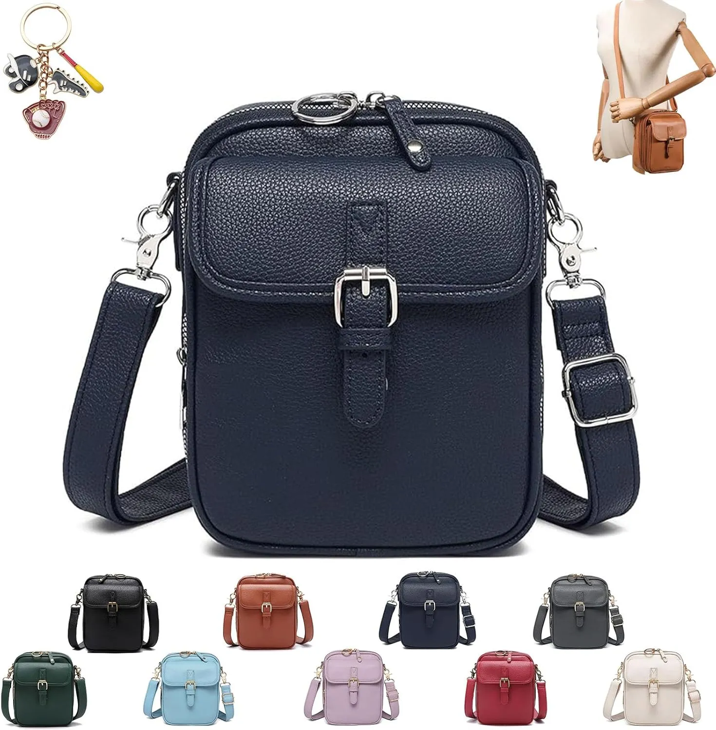 Forcipowerful Crossbody Leather Bag for Women, Adjustable Shoulder Strap, Multi-Slot Multifunctional Large Capacity Bags