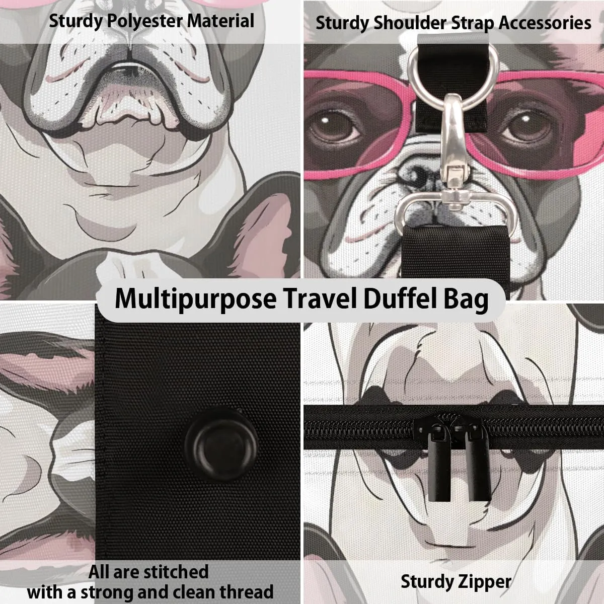 French Bulldog Dog Travel Duffle Bag for Women Men Gym Duffel Foldable Bag Waterproof Weekender Funny Dogs Duffle Tote