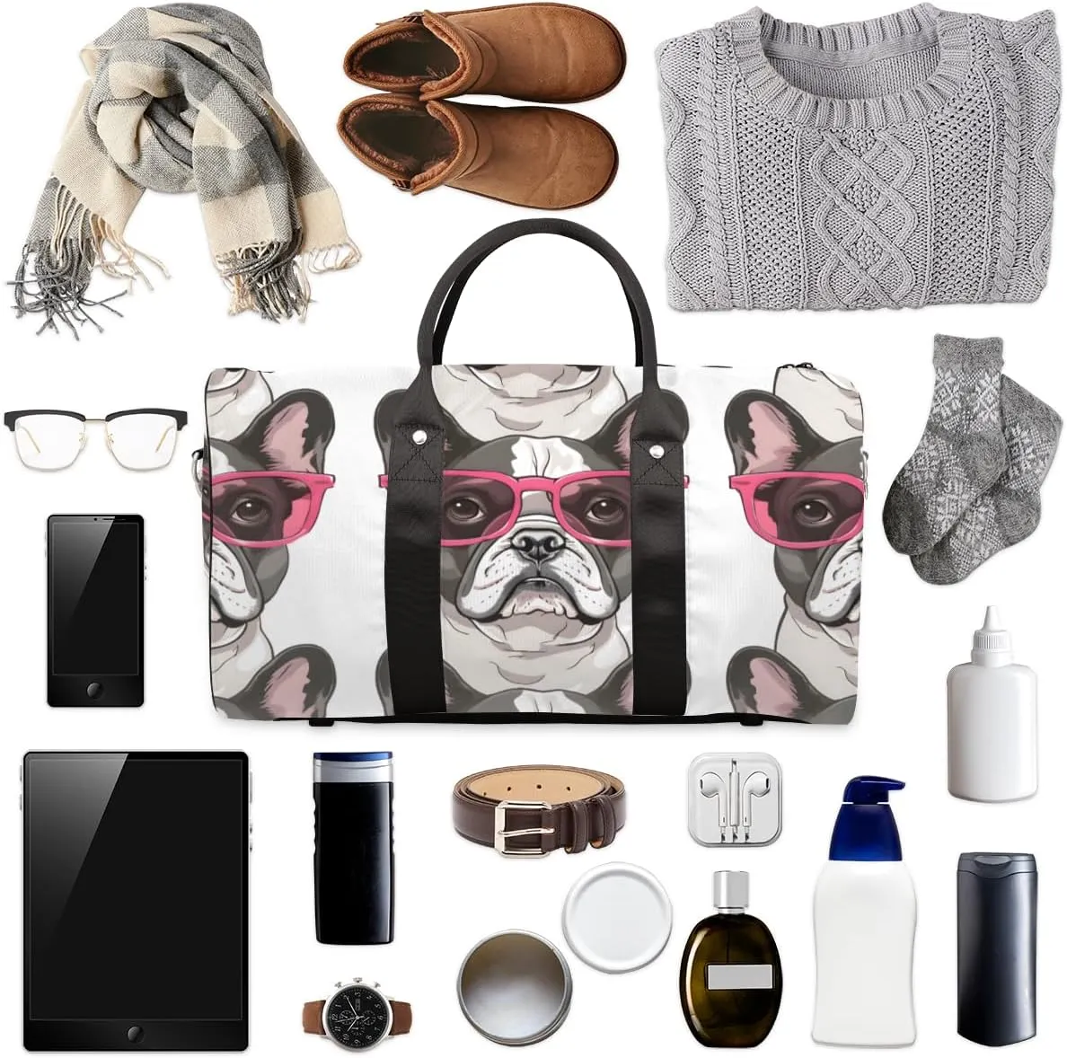 French Bulldog Dog Travel Duffle Bag for Women Men Gym Duffel Foldable Bag Waterproof Weekender Funny Dogs Duffle Tote