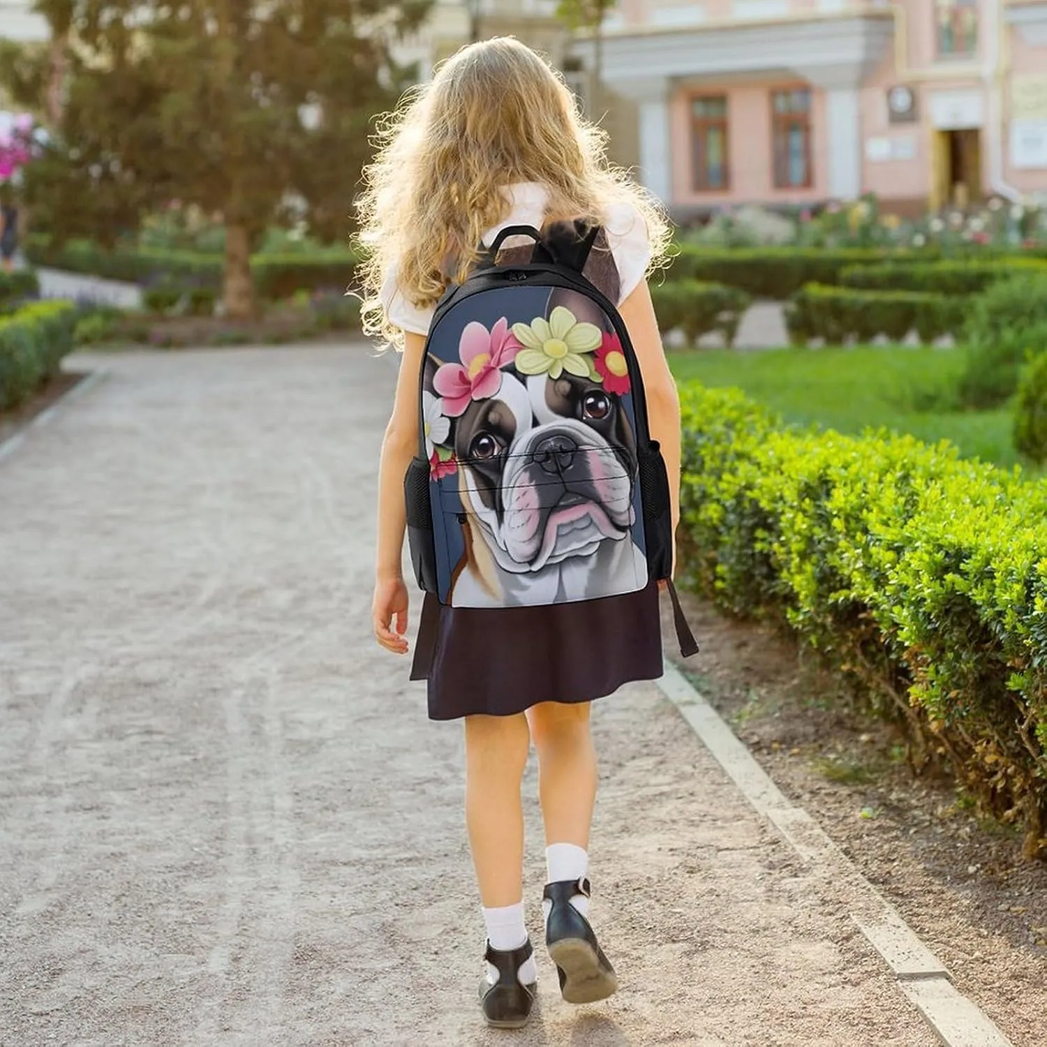 French Bulldog Head With Flowers Art Rucksacks Lightweight Multipurpose Anti-Theft Shoulder Bag Large Capacity Business Computer Bag With Smooth Zippers