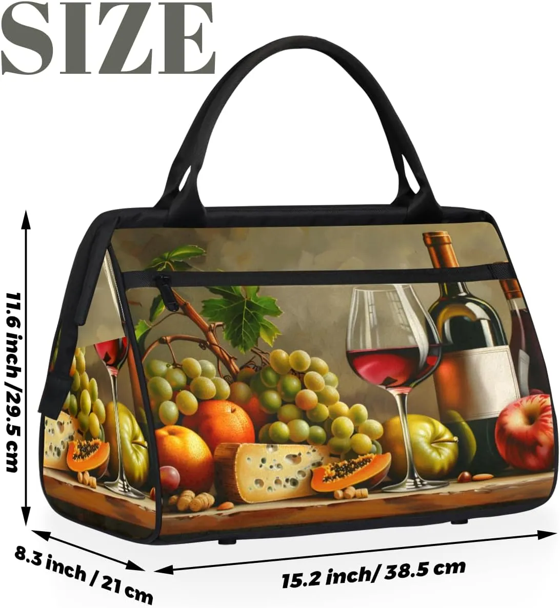 Fruit Cheese Kitchen Wine Weekender Overnight Bag for Women Waterproof Carry On Travel Duffle Bags with Pocket Lightweight Sports Gym Tote Bag Large Luggage Workout Personal Item Hospital Bags