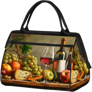 Fruit Cheese Kitchen Wine Weekender Overnight Bag for Women Waterproof Carry On Travel Duffle Bags with Pocket Lightweight Sports Gym Tote Bag Large Luggage Workout Personal Item Hospital Bags