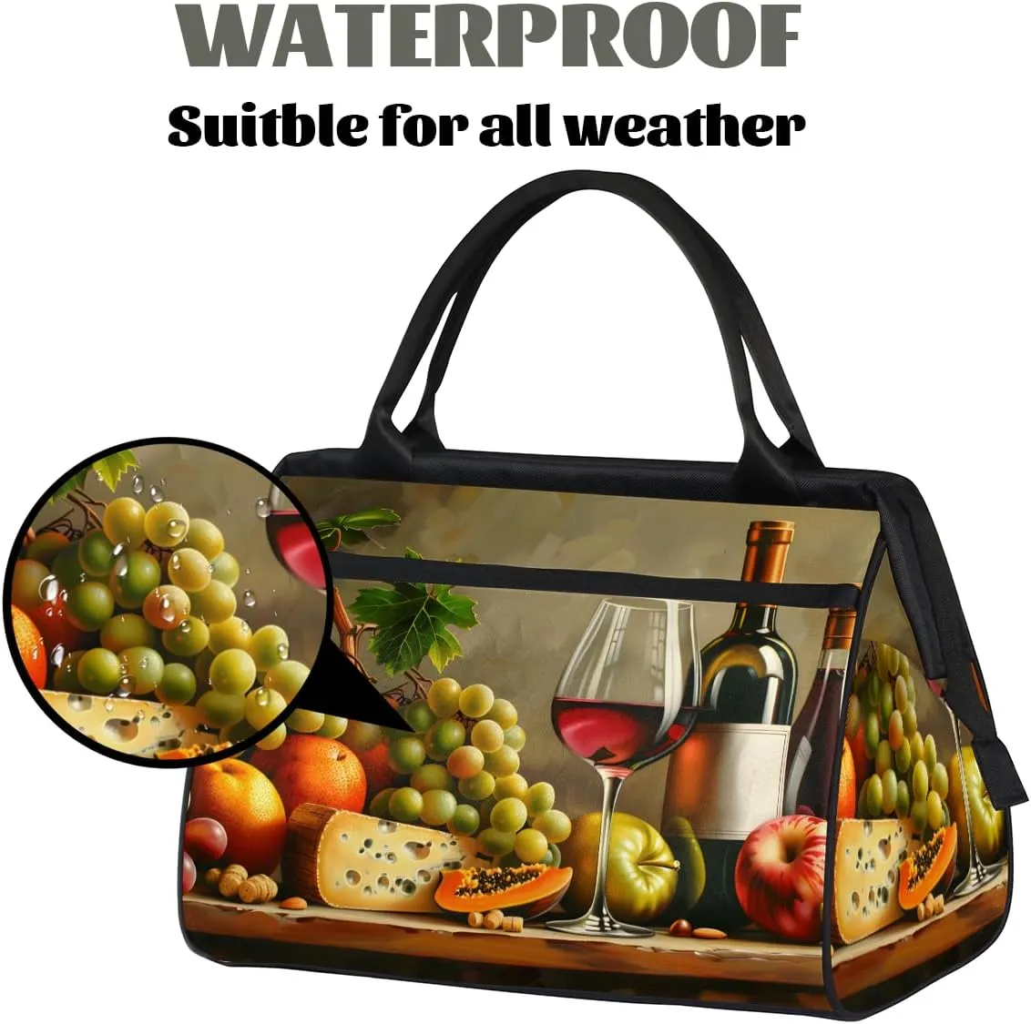 Fruit Cheese Kitchen Wine Weekender Overnight Bag for Women Waterproof Carry On Travel Duffle Bags with Pocket Lightweight Sports Gym Tote Bag Large Luggage Workout Personal Item Hospital Bags