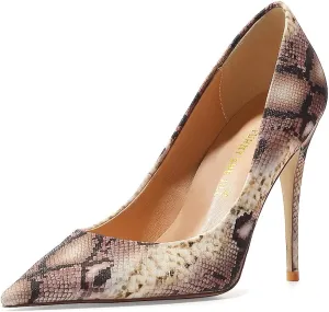 FSJ Women Classic Pointed Toe Snakeskin High Heels Pumps Slip on Stiletto Sparkling Animal Printing Sexy Lady Club Party Evening Dress Shoes Size 4-15 US