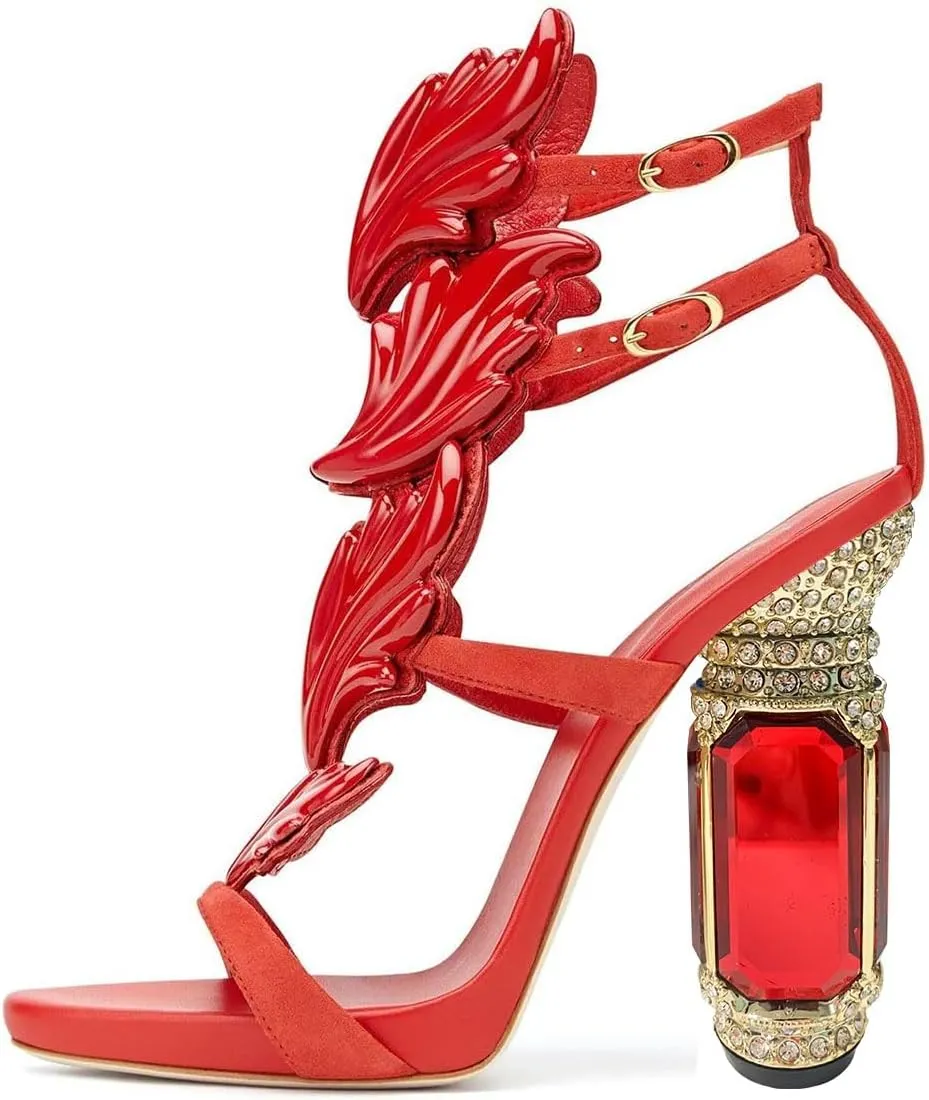 FSJ Women Open Toe Stylish Sandal Ankle Strap Chunky Block High Thick Heels Wedding Party Ballroom Prom Shoes US Size 4-15 US