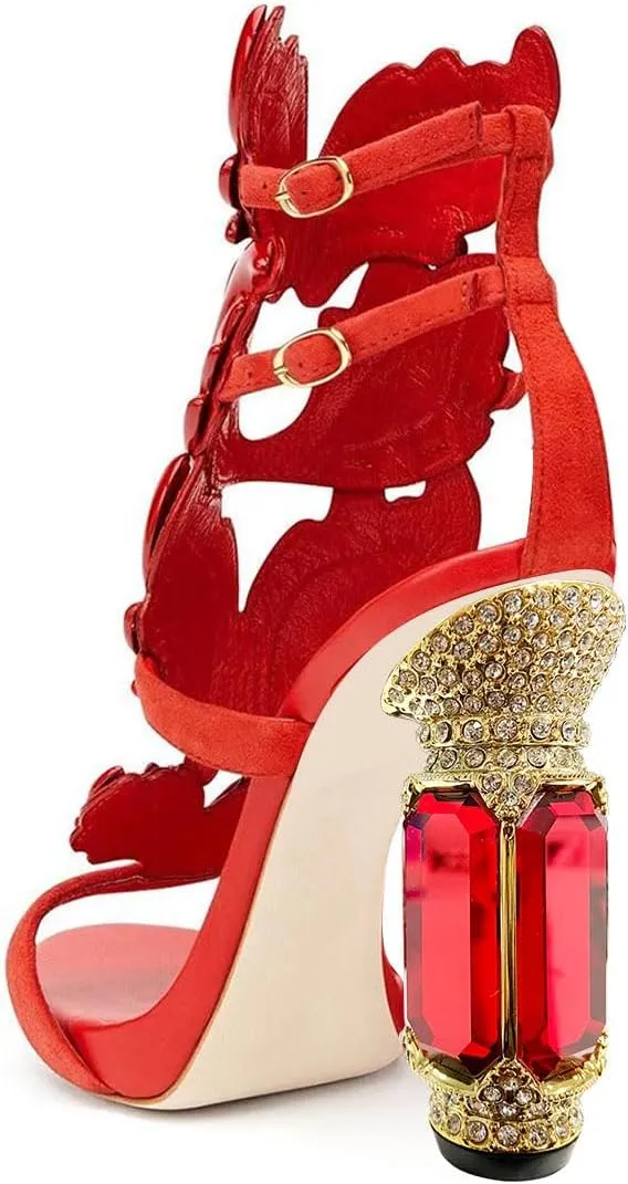FSJ Women Open Toe Stylish Sandal Ankle Strap Chunky Block High Thick Heels Wedding Party Ballroom Prom Shoes US Size 4-15 US