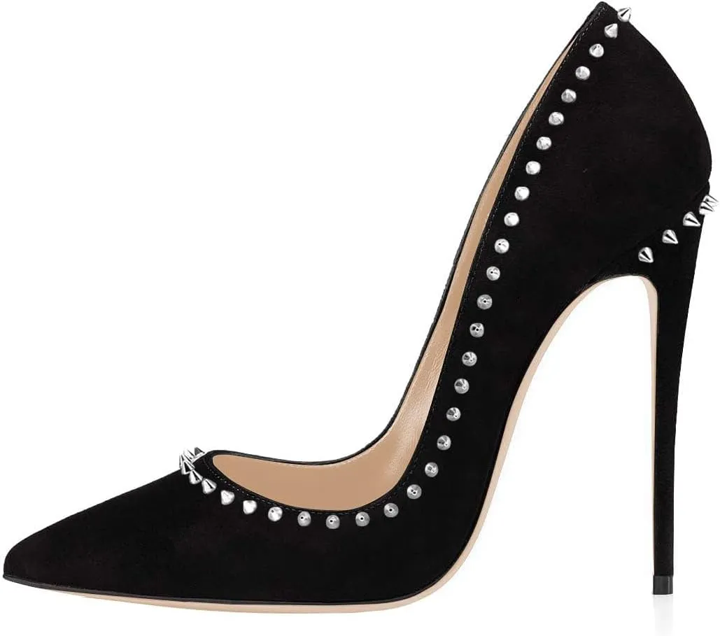 FSJ Women Pumps Pointed Toe High Heel Stilettos Rivets Studded Patent Leather Shoes Size 4-15 US